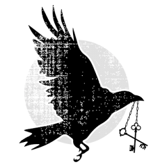 A crow holding keys