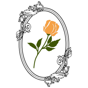 an orange rose inside an ornate mirror frame